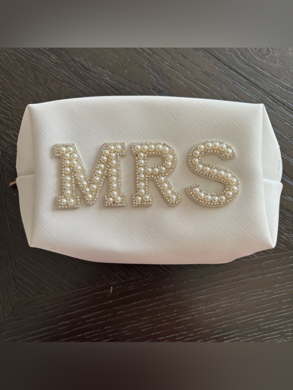 Pearl Embellished 'MRS' Clutch -‎ Cream